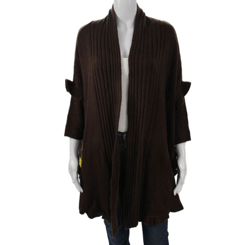 Muche Et Muchette Women Bohemian Cardigan Sweater Brown 3/4 Sleeve Size One